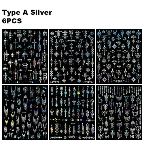 6/30Pcs Nail Stickers 3D Laser Gold Retro French Line Flower Art