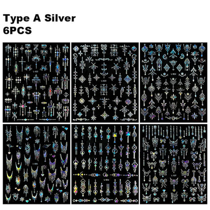 6/30Pcs Nail Stickers 3D Laser Gold Retro French Line Flower Art