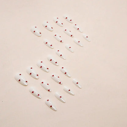 24 PCs Long Almond Shaped French Heart Nails with 1 Jelly Gel and 1