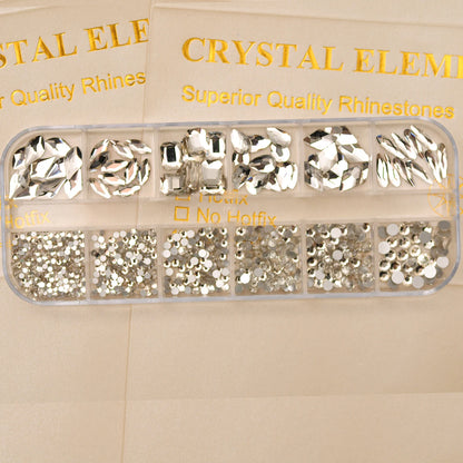 12 Grids Clear Mixed Sizes Nail Art Rhinestones Crystal 3D Glitter Non