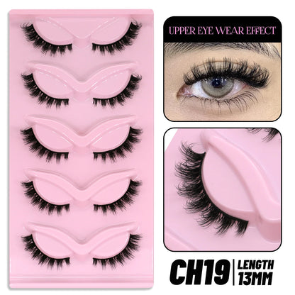 GROINNEYA 5 pairs Cat Eye Lashes Faux Mink Eyelashes Clear Band Lashes Natural Look Wispy Mink Eyelashes Full Strip Lashes