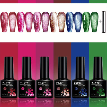 TARTU 6pcs 8ml Cat Eye Gel Nail Polish Set, 6 Colors Gel Polish Kit,