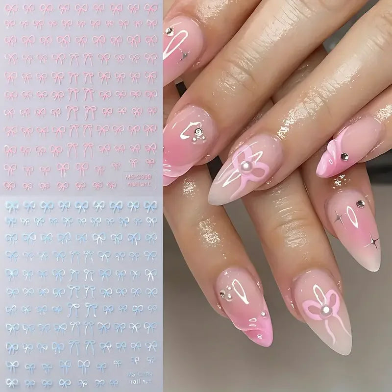 1/2pcs Black White Pink Mini Bowknot Design Nail Art Sticker Self