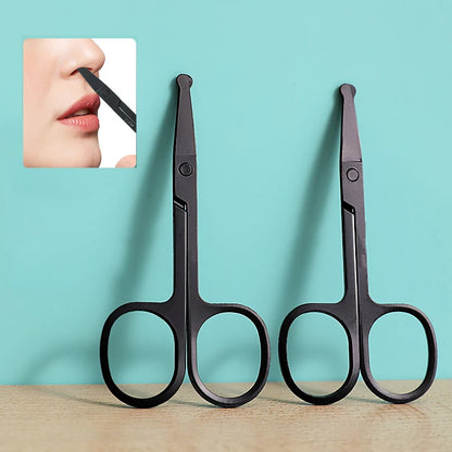 Unisex Stainless Steel Black Round Head Safe Nose Hair Scissors (Do