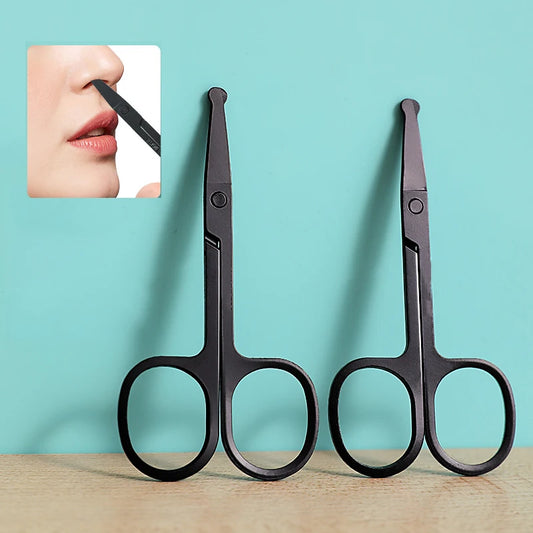 Unisex Stainless Steel Black Round Head Safe Nose Hair Scissors (Do