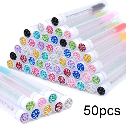 50Pcs Eyelash Brush Tubes With Crystal Lash Mascara Wands Eyebrow Comb