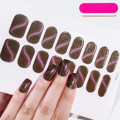 16Tips Semi-Cured Gel Nail Sticker Pure Color UV/LED Lamp Gel Nail