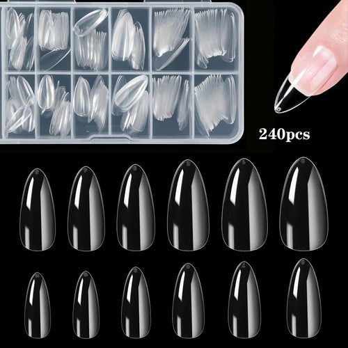 240 件 Almond False Nail Tips Clear Matt Soft Fake Nails Extension 12
