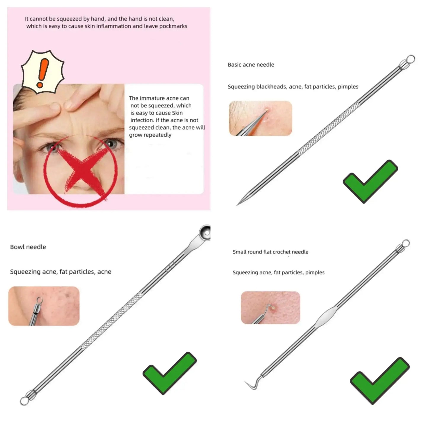 4PCS Blackhead Remover Acne Needle Tools Set Face Cleaning Black Dots