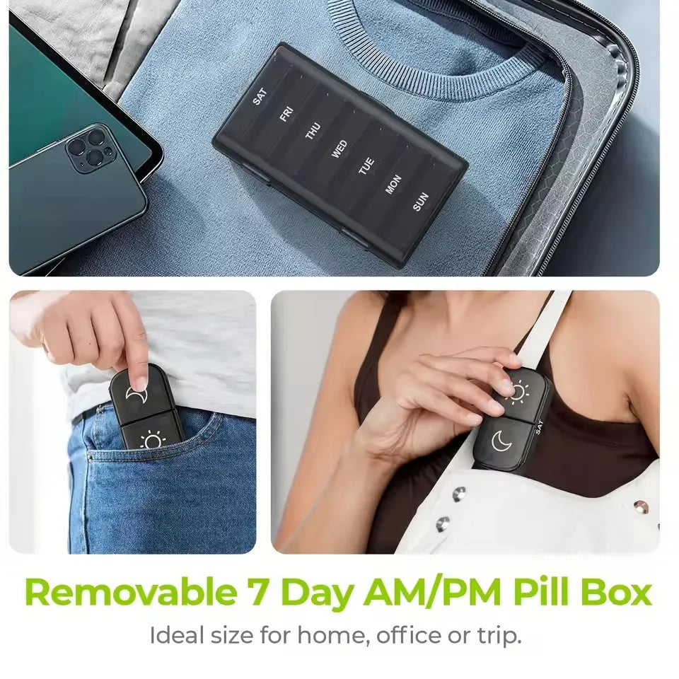 Weekly 21/3 Grids Pill Box Medicine Organizer Black Plastic Storage