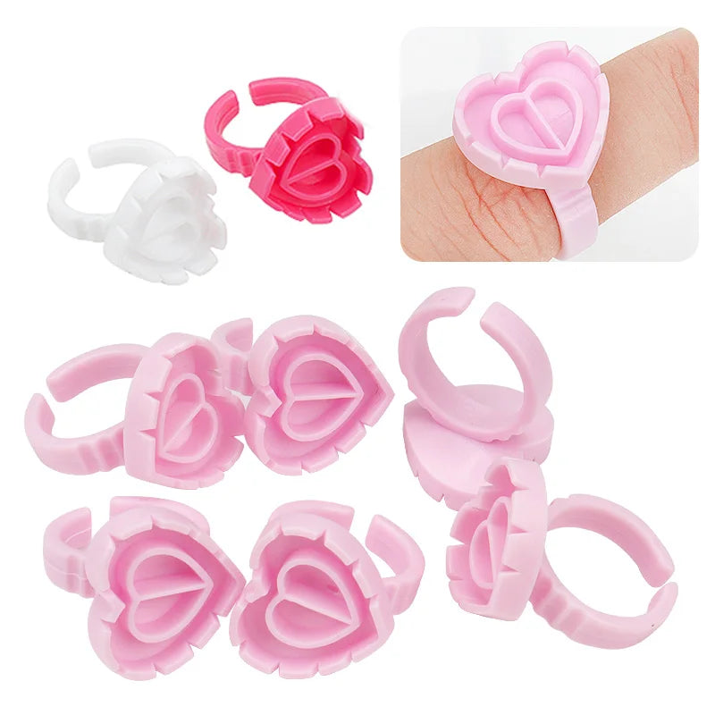 100 Pcs Disposable Eyelash Glue Ring Holder Cup Heart-shaped Plastic