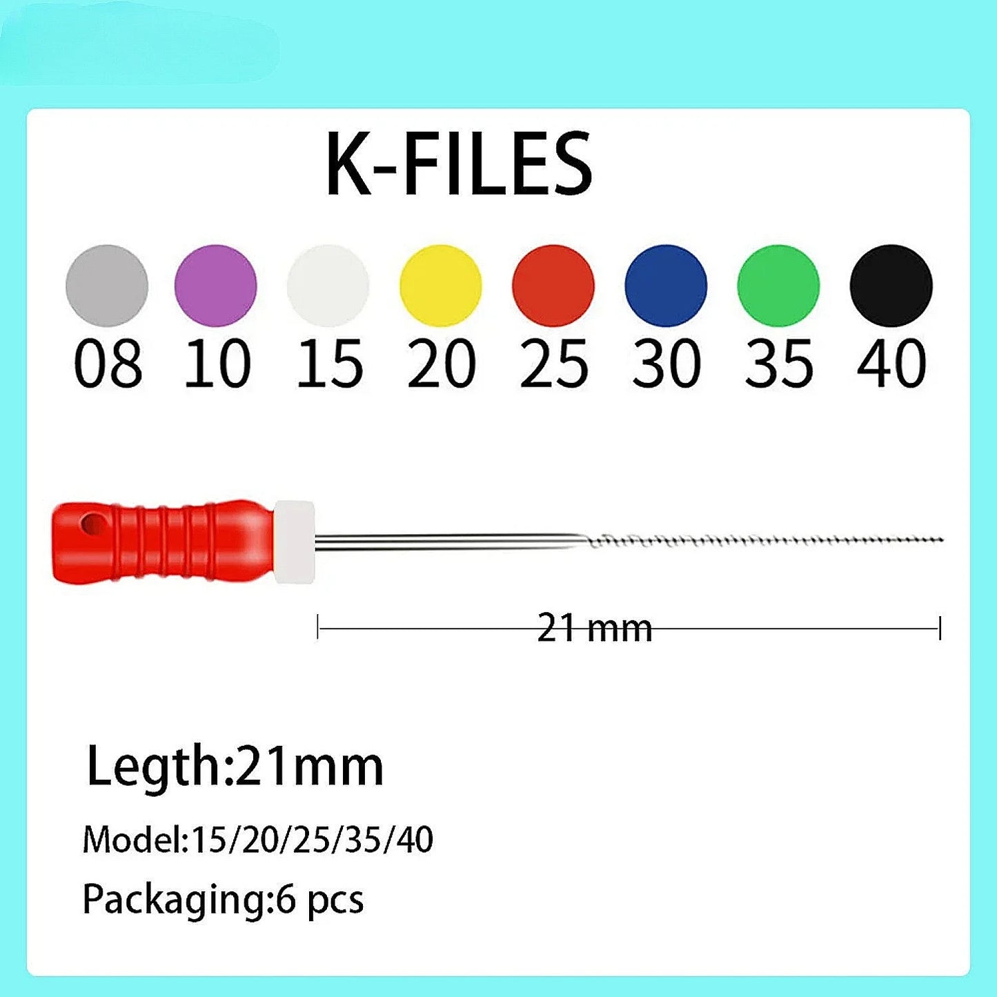 6pcs/Pack 21mm/25mm/31mm K Files Stainless Steel Dental Endodontic
