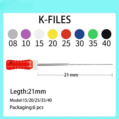 6pcs/Pack 21mm/25mm/31mm K Files Stainless Steel Dental Endodontic