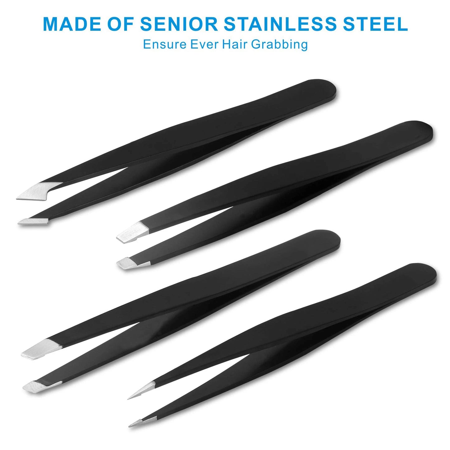 Professional Stainless Steel Eyelash & Eyebrow Grooming Tweezers Set