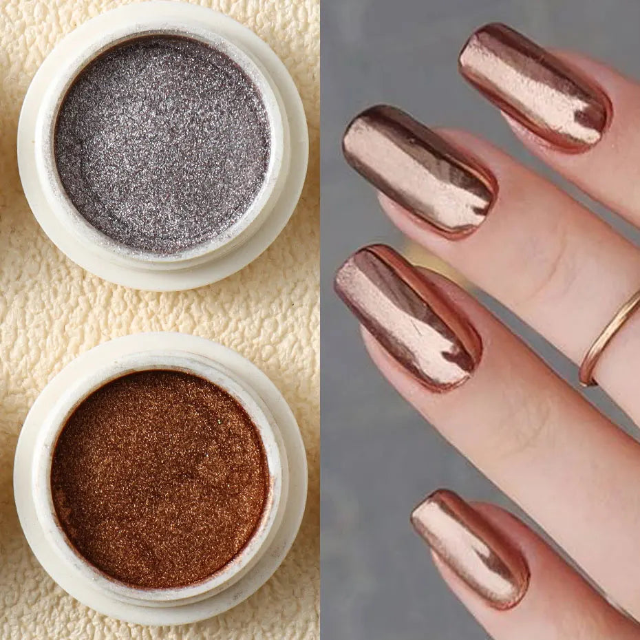 6pc Gold Metallic Mirror Glitter Nail Art Dust Rose Gold Silver Powder
