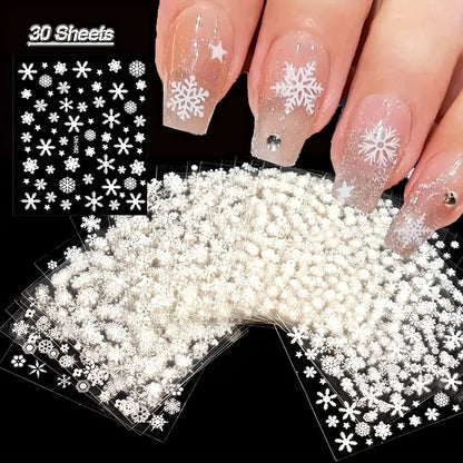 30pcs Sheets Winter 3D Nail Art Stickers Decals Nail Art Supplies for