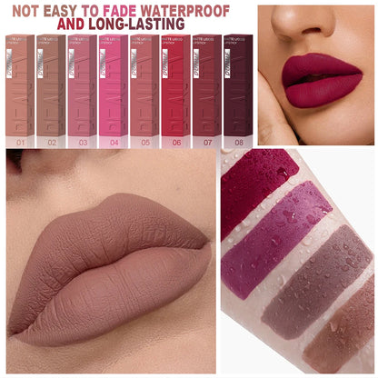 DUNUF  8-color matte velvet smooth easy-to-apply square tube lip gloss