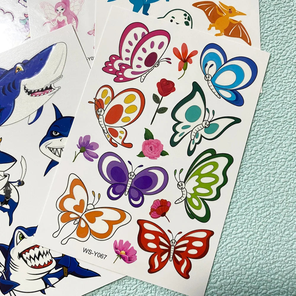 5 Sheets Luminous Tattoo Stickers Temporary Colorful Animal Dinosaur