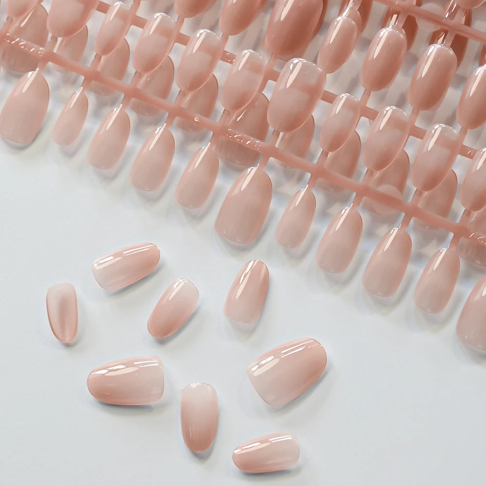 150Pcs Gradient Nude Short Almond Fake Nails XS/S/M Size Glossy Full