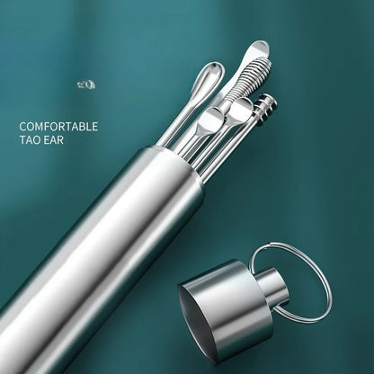 Stainless Steel Ear Wax Removal Tool 6 Piece Set Spiral Rotating Ear