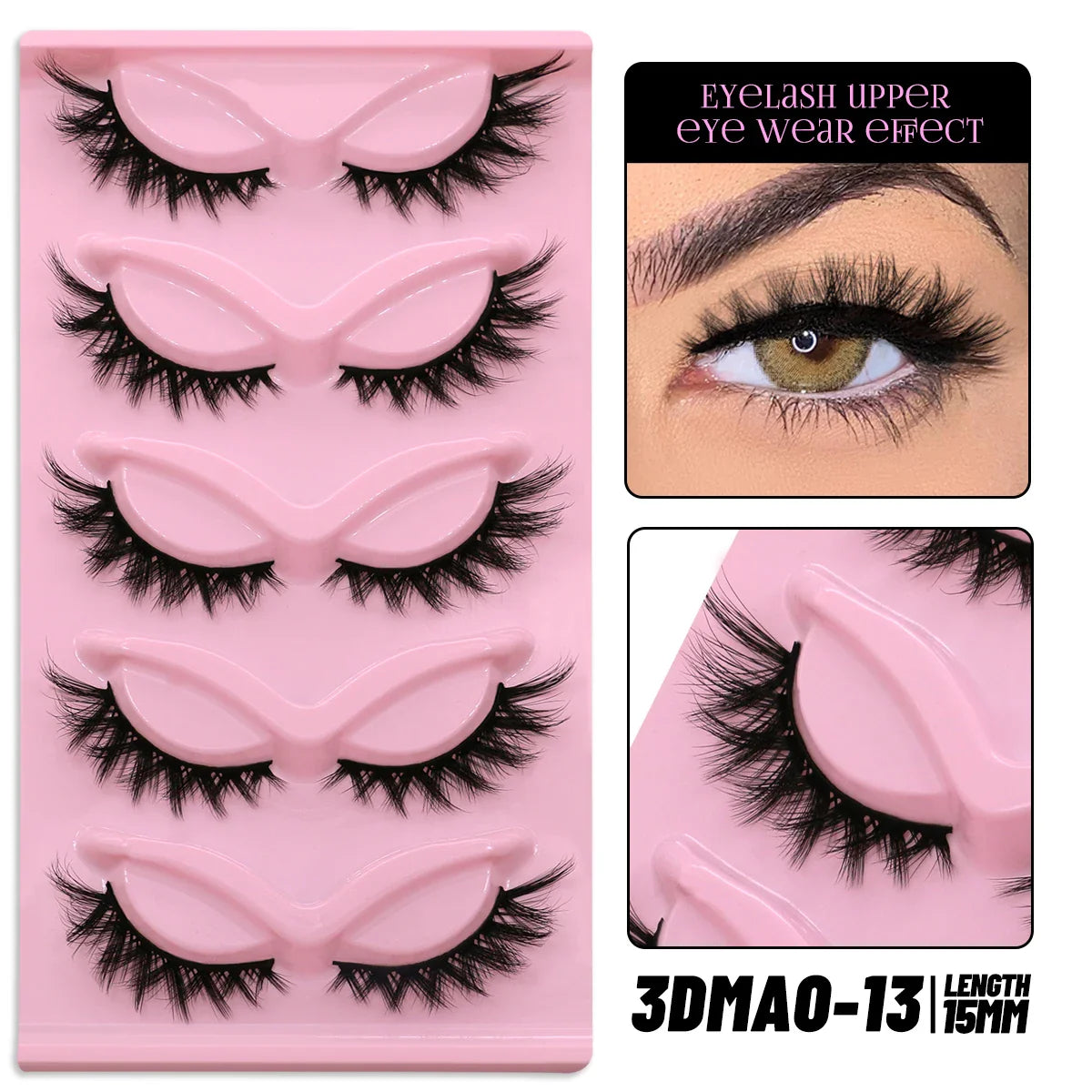 GROINNEYA 5 pairs Cat Eye Lashes Faux Mink Eyelashes Clear Band Lashes Natural Look Wispy Mink Eyelashes Full Strip Lashes