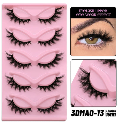 GROINNEYA 5 pairs Cat Eye Lashes Faux Mink Eyelashes Clear Band Lashes Natural Look Wispy Mink Eyelashes Full Strip Lashes