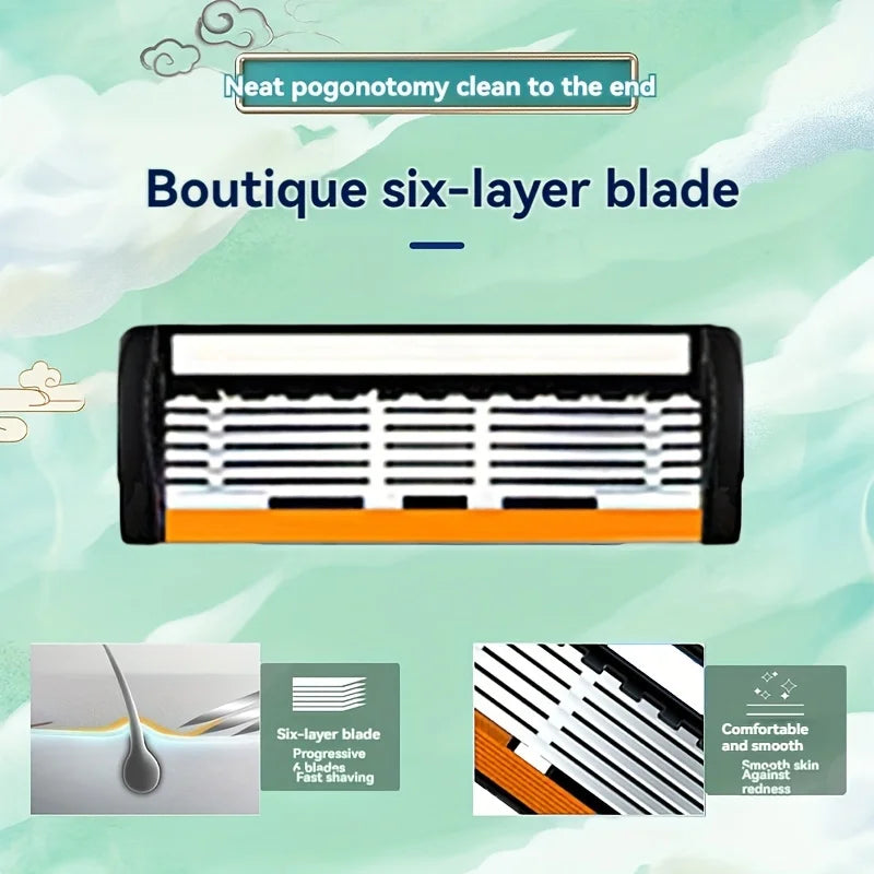 6-layer razor blade, men's stainless steel blade, classic water washed