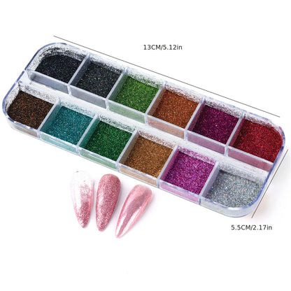 Holographic Powder Set Holo Silver Rub Dust Black Pink Chrome Nail
