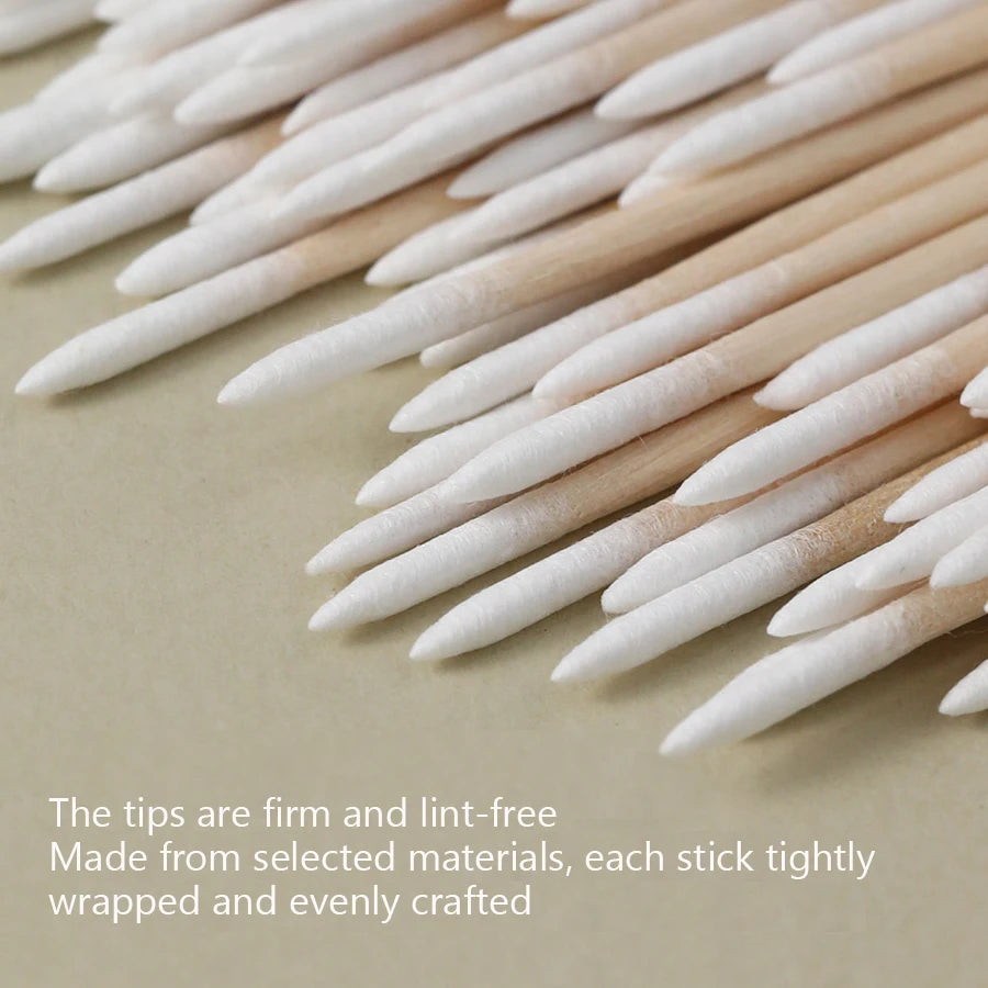 100Pcs Double-Ended Cotton Swabs Fine Pointed Tips for Nail Art Makeup