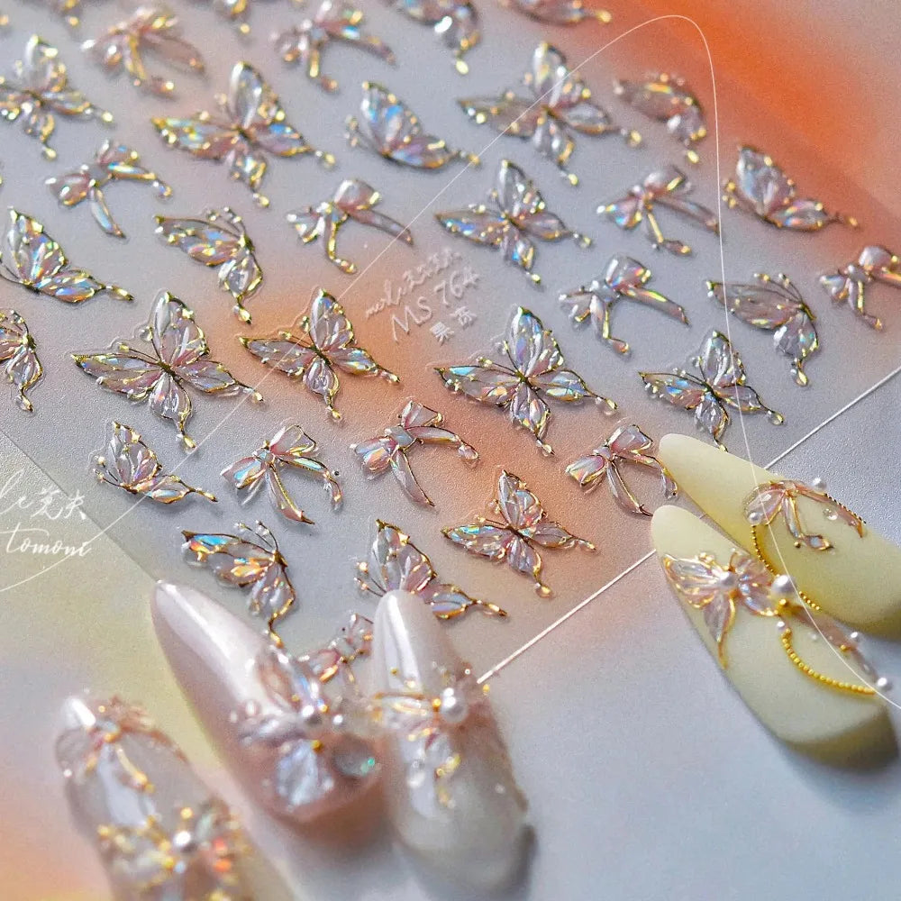 Jelly Butterfly 5D Nail Art Sticker Rhinestone Crystal Charming Shiny