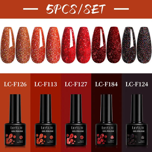 LILYCUTE 5Pcs/Set 7ML Red Brown Nail Gel DIY Nail Art Semi Permanent