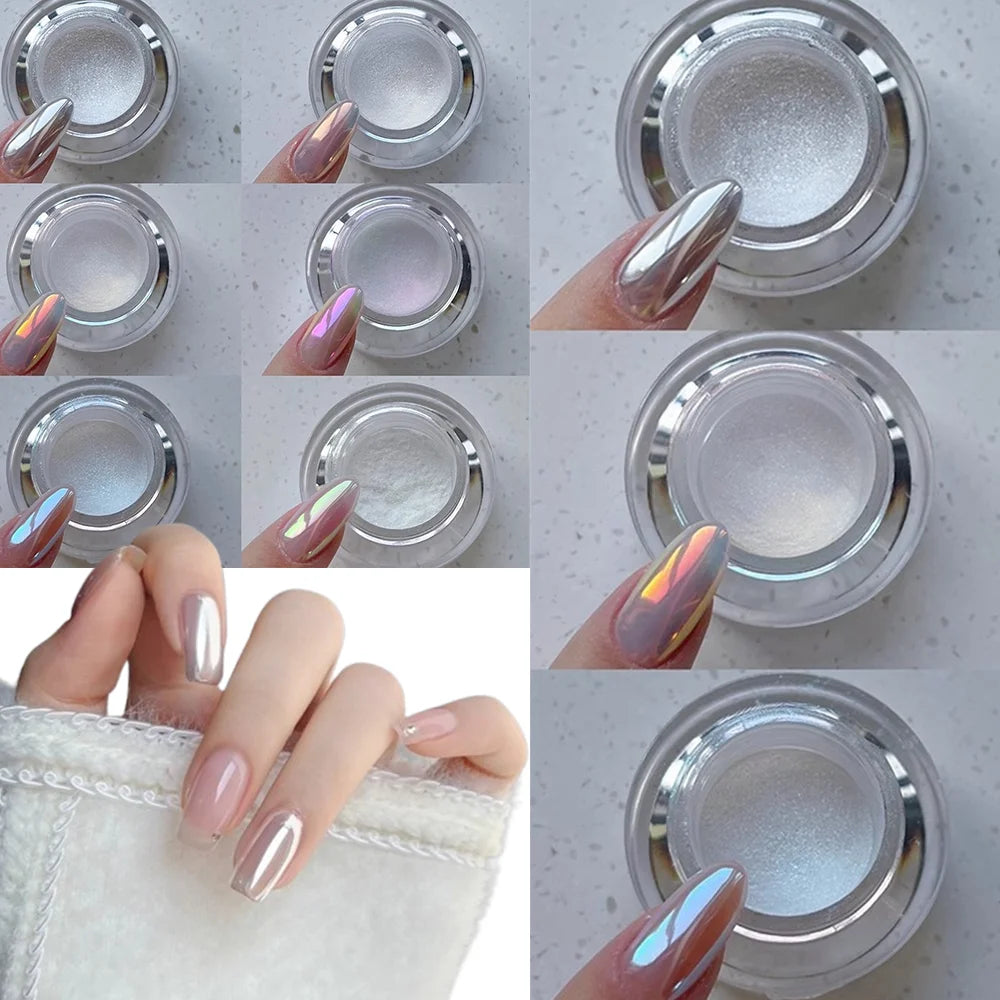 0.2g/1Jar Moonlight White Nail Powder Aurora Magic Mirror Chrome