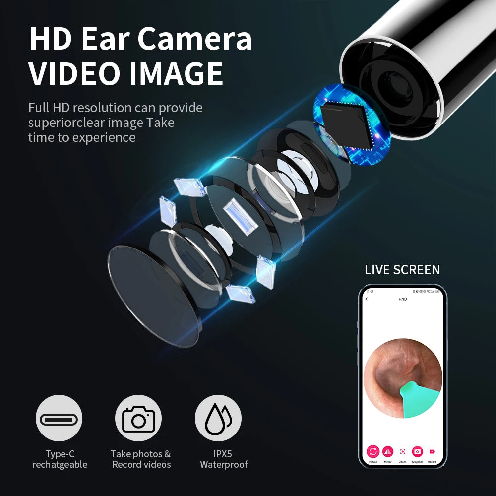 Ear Cleaner with Camera Set HD Ear Sticks Otoscope USB C Charging