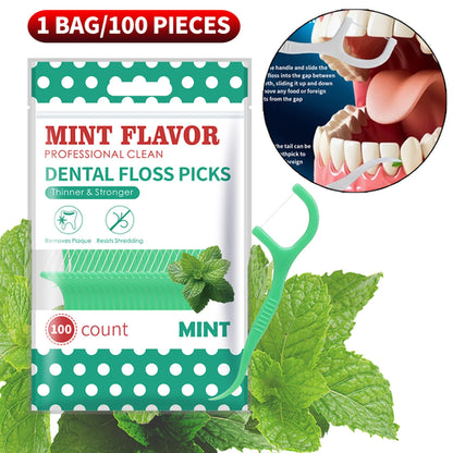 Smooth Mint Floss Stick - Cleaning interdental care for oral health,