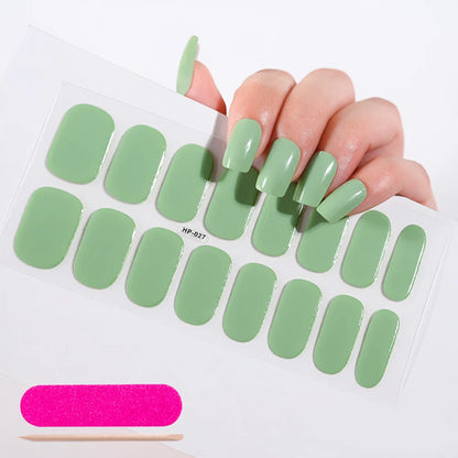 16Tips Semi-Cured Gel Nail Sticker Pure Color UV/LED Lamp Gel Nail