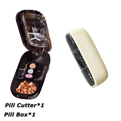1/2 and 1/3 Adjustable Pill Cutter Storage Box Portable Drug Tablet