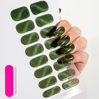 16Tips Semi-Cured Gel Nail Sticker Pure Color UV/LED Lamp Gel Nail