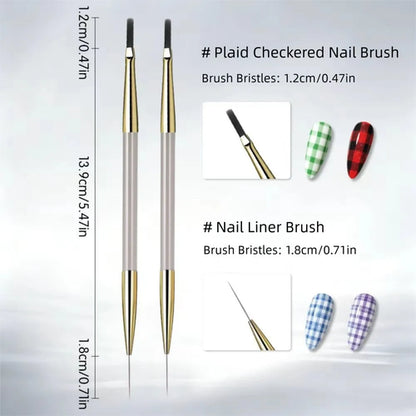 1/2PCS French Plaid Nail Art Brushes Set - Line Grid Pattern Drawing