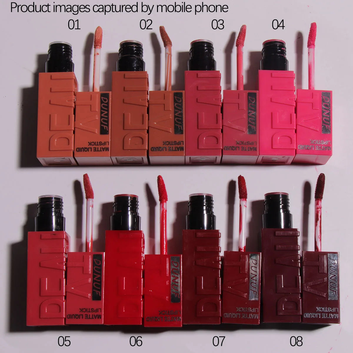 DUNUF  8-color matte velvet smooth easy-to-apply square tube lip gloss