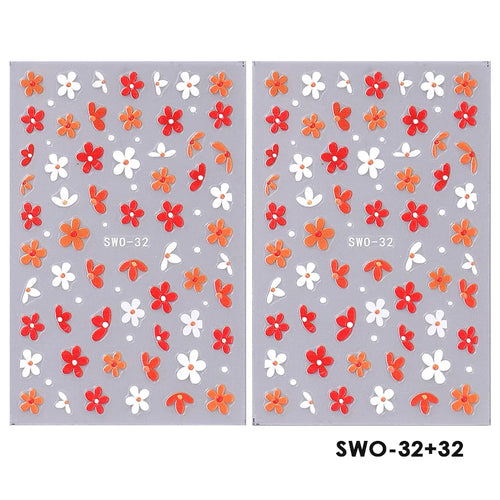 2pcs Sweet Element Nail Art Stickers Simple Flower Heart Cherry