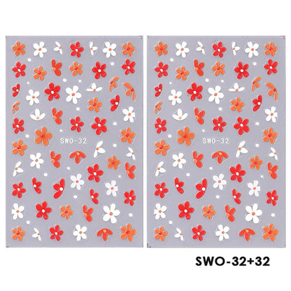 2pcs Sweet Element Nail Art Stickers Simple Flower Heart Cherry
