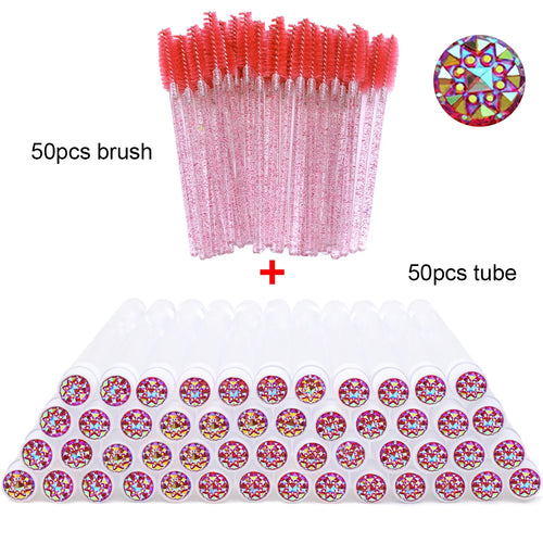 50Pcs Eyelash Brush Tubes With Crystal Lash Mascara Wands Eyebrow Comb