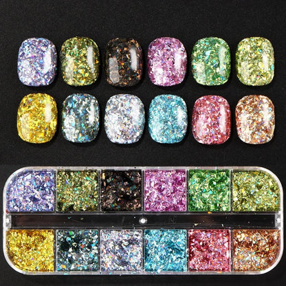 12 Grids Holographic Glitter Nail Art Sequins Sparkly Irregular Nail