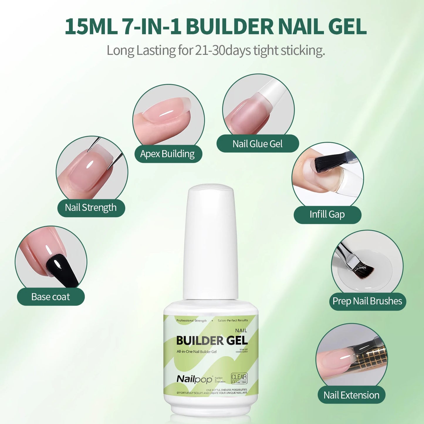 Nailpop 7-in-1 Builder Nail Gel Fast Building Gel Nail Polish Clear