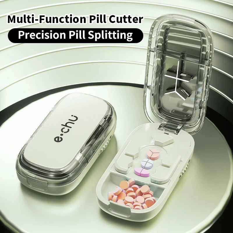 1/2 and 1/3 Adjustable Pill Cutter Storage Box Portable Drug Tablet