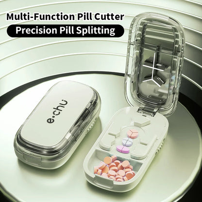 1/2 and 1/3 Adjustable Pill Cutter Storage Box Portable Drug Tablet