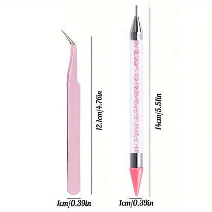 2Pcs set of manicure double-ended diamond pens with crayons stainless