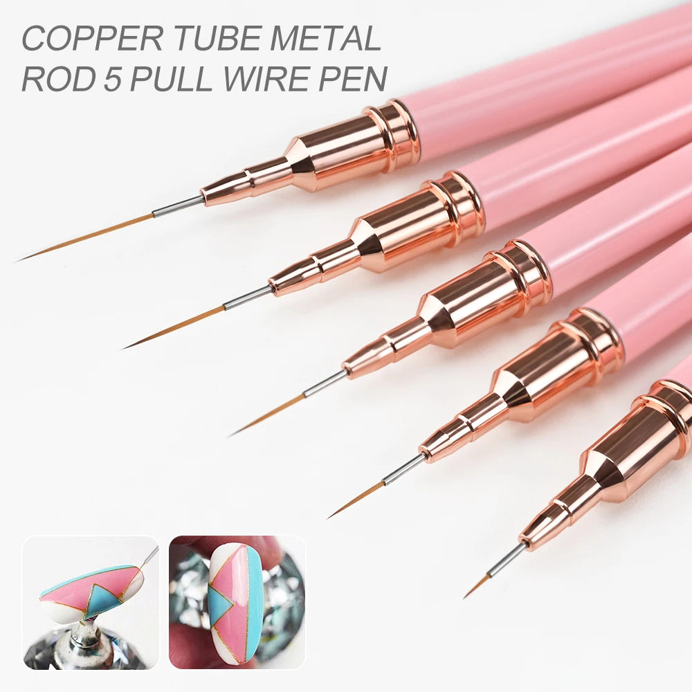 7/10/12/15/20m Pink French Nail Art Liner Painting Brush 5Pcs/set