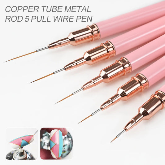 7/10/12/15/20m Pink French Nail Art Liner Painting Brush 5Pcs/set