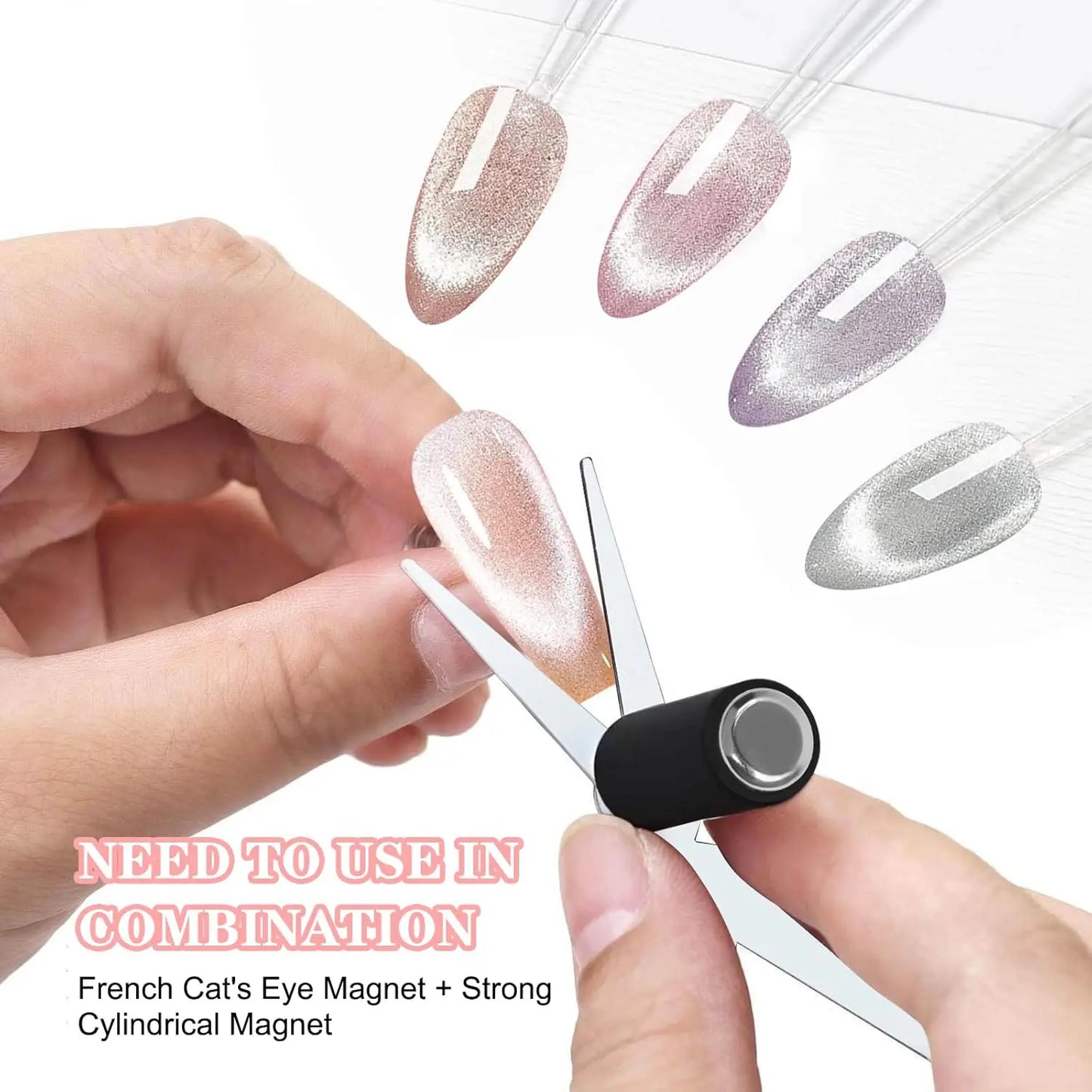 Double Headed Nails Magnet French Shape Strong 3D Cat Eye Magnet Nail